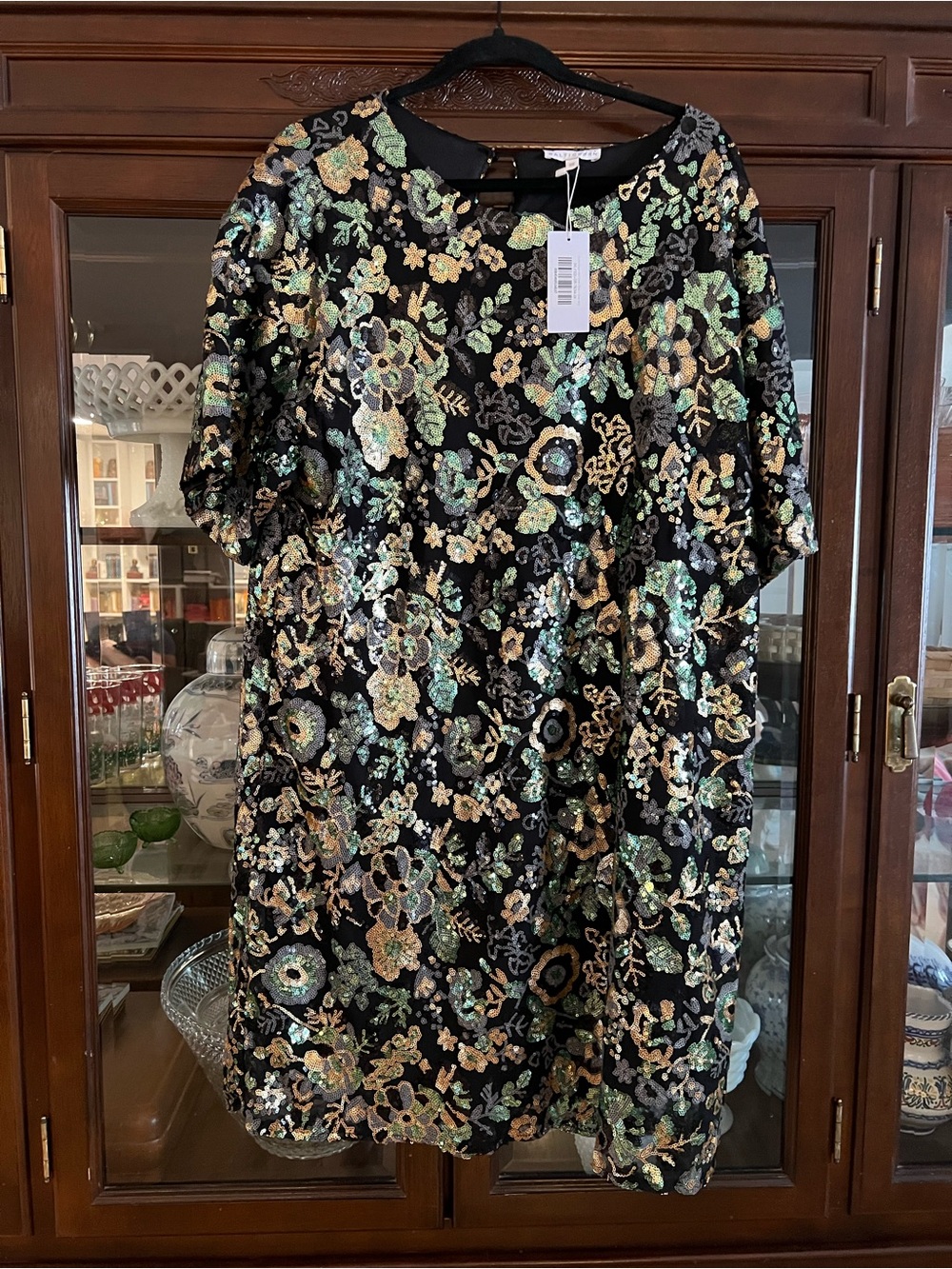 NWT Baltic Born Sequined Floral Shift Dress - Black and green size 3XL